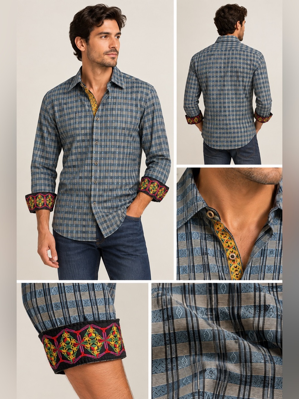 Robert Graham Blue Plaid Button-Down Shirt with Contrast Trim